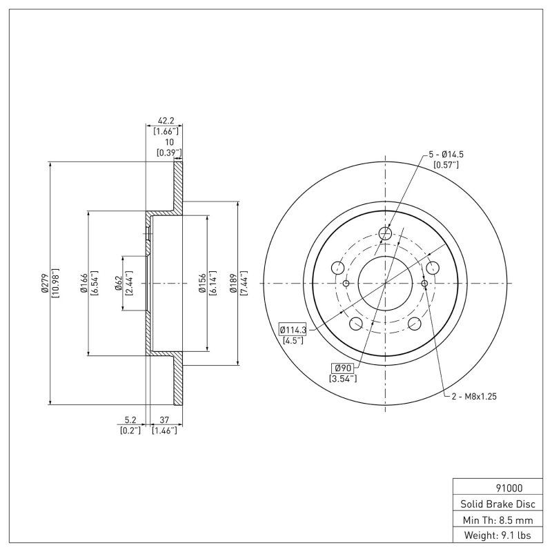 Scion TC Brake Rotor (1) - Rear - R1 Concepts - Plain - `11-`16